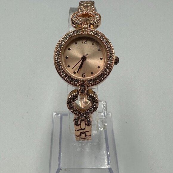 3/$30 Crystal Link Watch Women Rose Gold Tone Round Dial Working 7 in - Picture 3 of 14